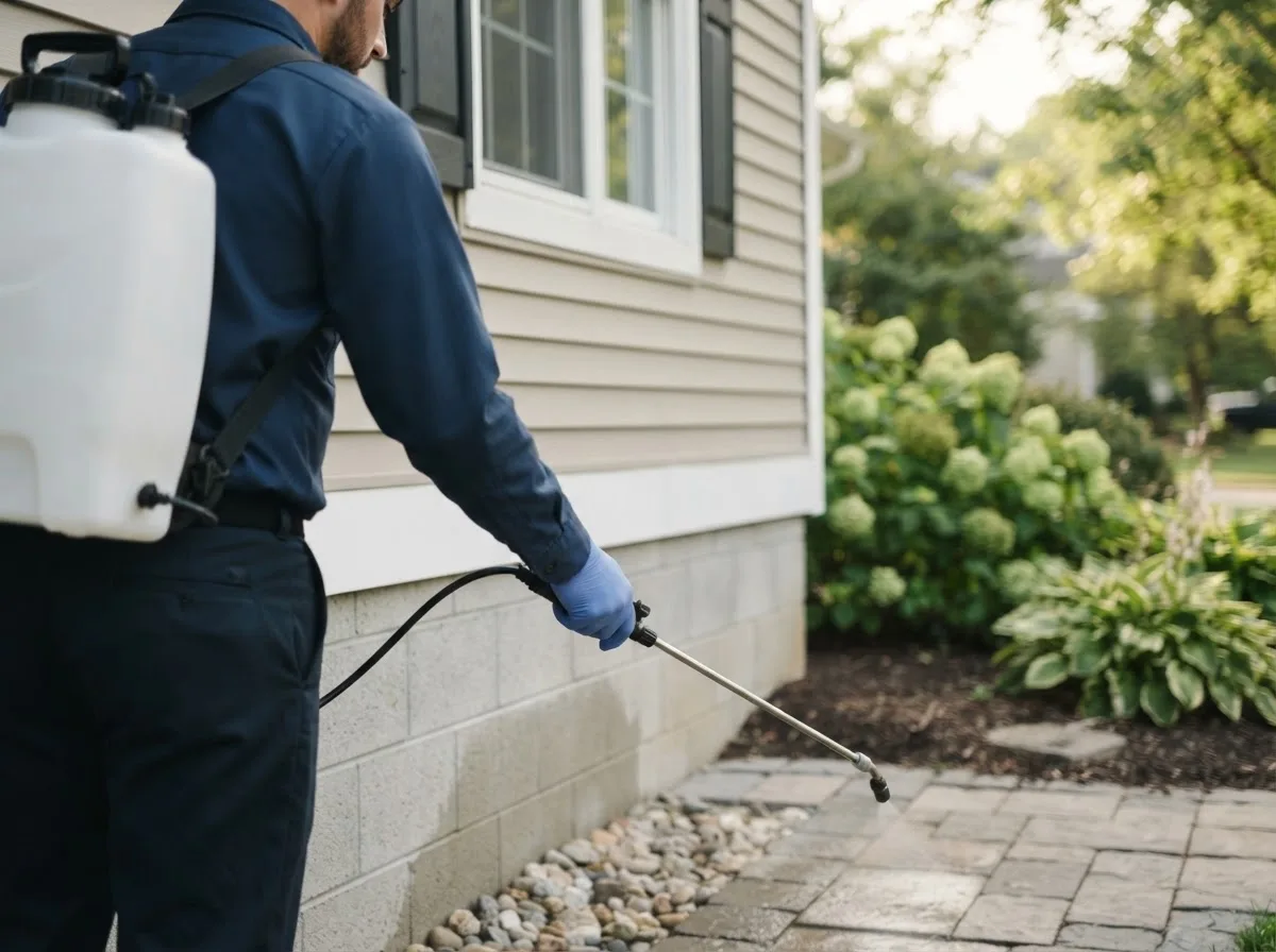 Pest control technician inspecting a home in Rindge, NH